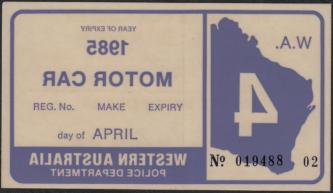 r434) 1985 Western Australia Obsolete Reg. Sticker