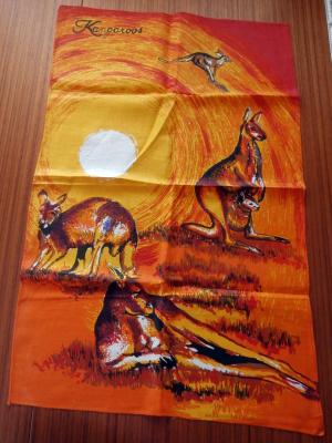 Vintage kangaroo by Sunset Dish TEA TOWEL Souviner Pure Linen Kitchen