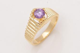 Brand New 10k Yellow Gold Amethyst Wedding Ring- S...