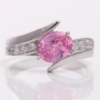 Brand New 10k White Gold Pink Sapphire Wedding Ring- Size 7.5