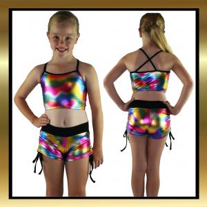 Metallic Multi Colour Kids Dancewear Tie Side Shorts and Top Set