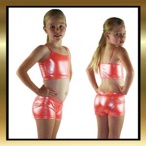 Kids Dancewear - Orange Sparkle Dance Shorts and Matching Top