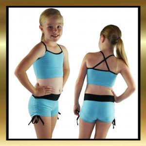 Blue & Black Kids Dancewear Lycra Tie Side Shorts and Top