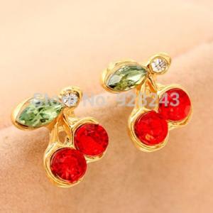 FASHION JEWELLERY CUTE GIRL LITTLE CHERRY STUD EARRINGS