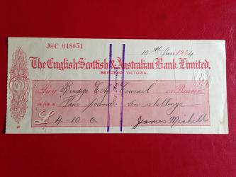 The English Scottish & Australian Bank Ltd Cheque