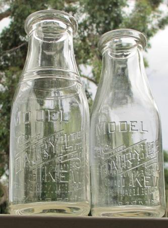 MODEL DAIRY KEW [VIC] WIDE NECKED MILK BOTTLES