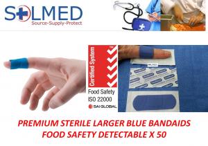 BANDAIDS FOOD SAFE BLUE DETECTABLE X 50