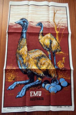 Vintage EMU Dish TEA TOWEL Souvenir Pure Linen Kitchen dish cloth