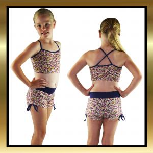 Kids Flower Tie Side Dance Shorts with Purple Band & Top