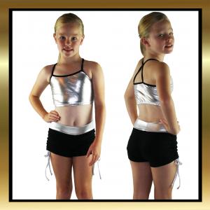 Kids Silver/Black Dance Wear Top and Tie Side Shorts