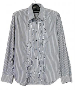 ARTHUR GALAN  pin tuck shirt, black & white stripe, sz. M/2