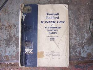 Vauxhall Bedford master list of service parts 1933