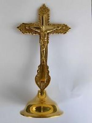 Brass Standing Crucifix Cross - 22.5cm