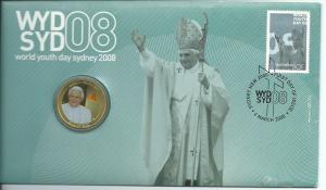 2008 PNC Pope WYD FDC Stamp & Special $1 Coloured