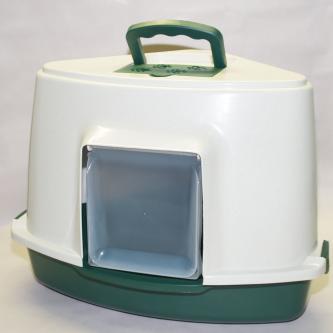 Portable Corner Hooded Cat Litter Box Tray House Handle + Scoop Green