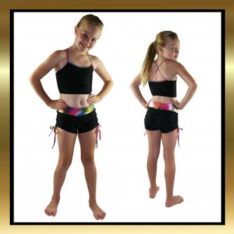 Black/Multi Tie Side Shorts and Top Kids Dancewear Set
