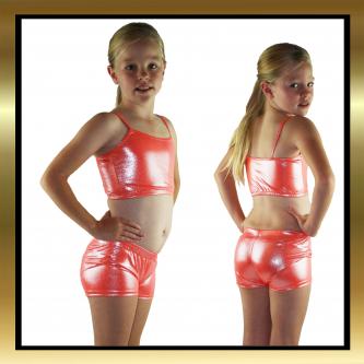 Kids Dancewear - Orange Sparkle Dance Shorts and Matching Top