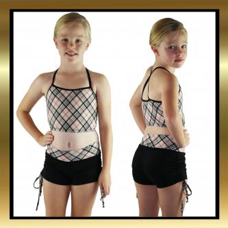 Kids Dancewear - Tartan/Black Tie Side Dance Shorts & Top